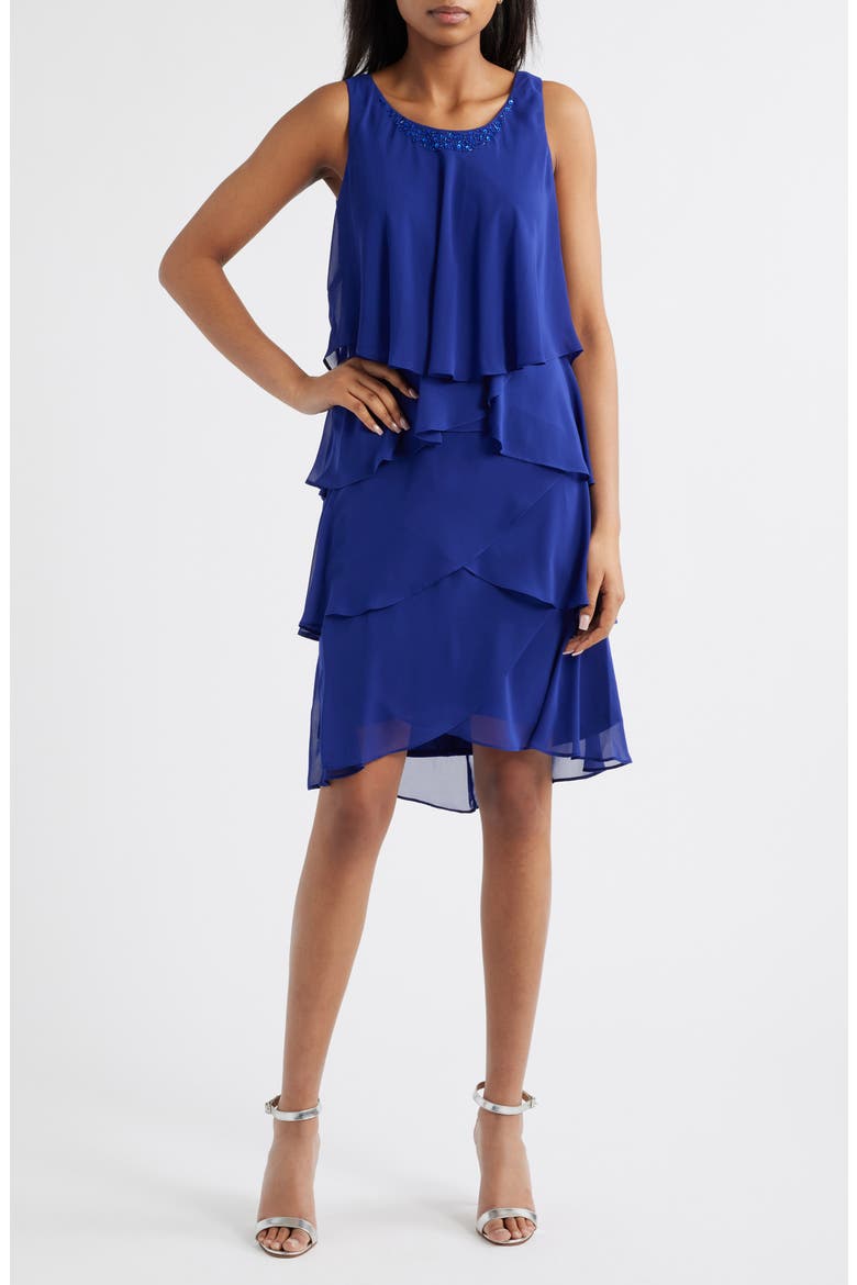 Embellished Tiered Dress & Jacket Set, Main, color, IRIS