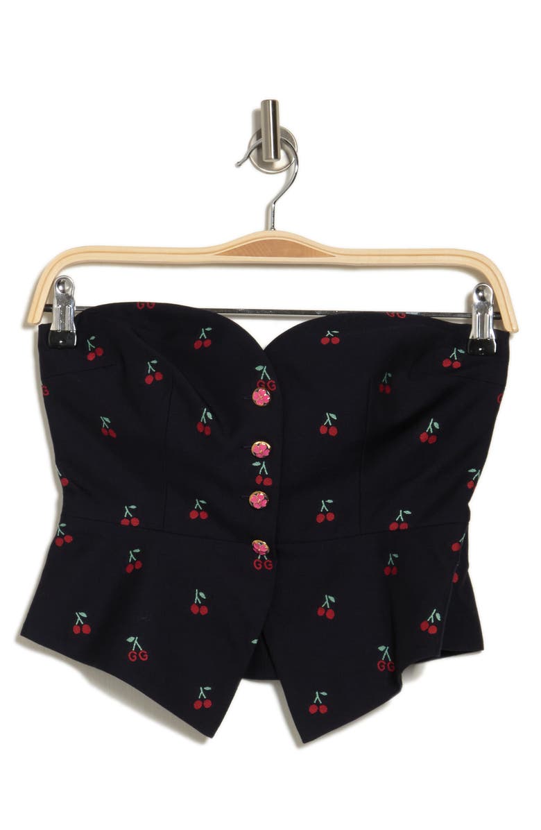 Gucci Cherry Embroidered Wool Blend Tube Top, Alternate, color, Blue
