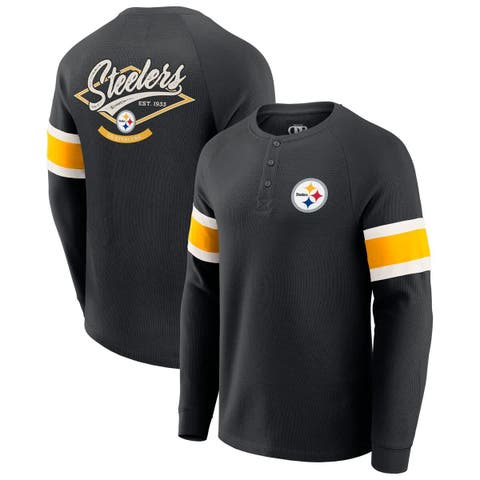 Men's Darius Rucker Collection by Fanatics Black Pittsburgh Steelers Waffle-Knit Raglan Long Sleeve Henley T-Shirt