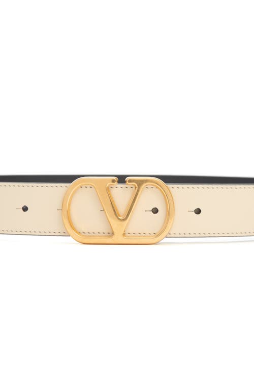 Valentino Garavani Vlogo Buckle Signature Leather Belt In Ren Butter White