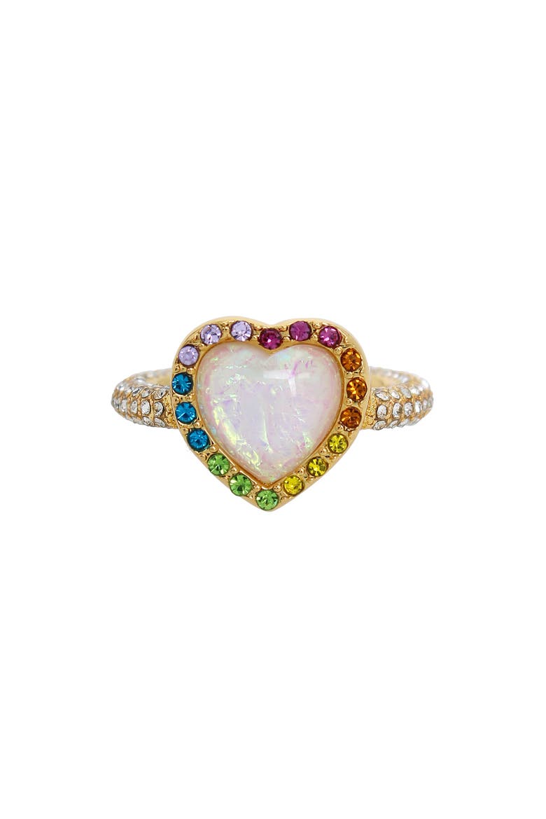 Opal Heart Halo Cocktail Ring, Main, color, GOLD/ OPAL RAINBOW
