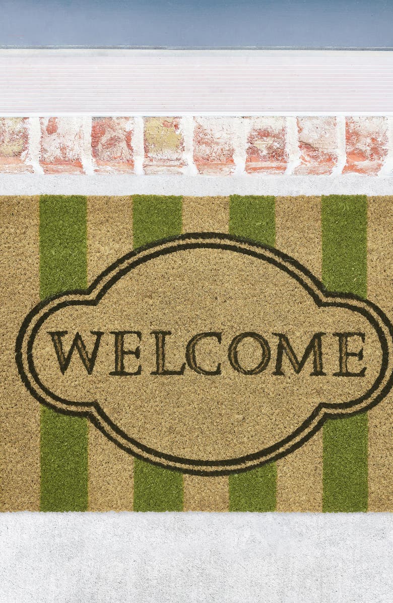 VCNY HOME Welcome Stripe Coir Doormat, Alternate, color, Green