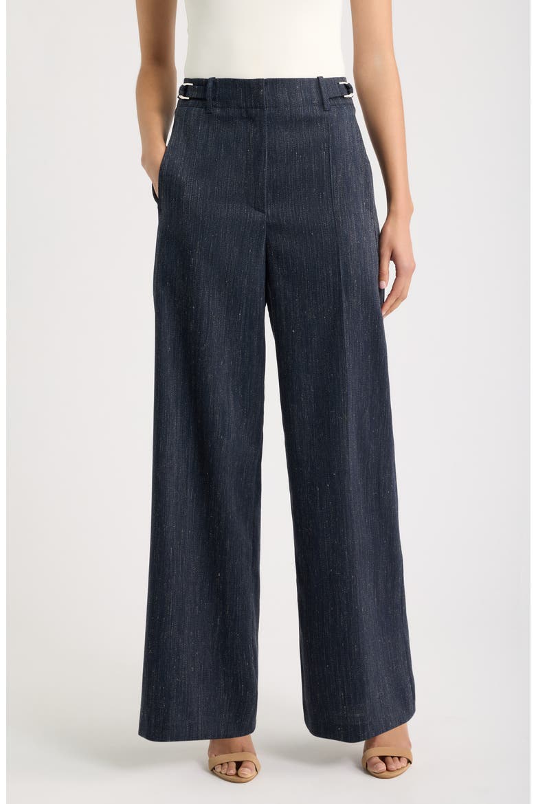 Tamilly Virgin Wool and Linen Blend Wide Leg Trousers, Main, color, SKY CAPTAIN MELANGE