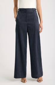BOSS Tamilly Virgin Wool and Linen Blend Wide Leg Trousers