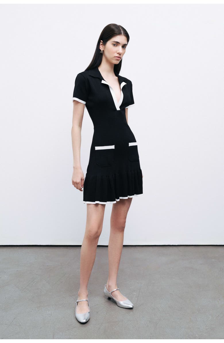 Nocturne Black Knit Pleated Hem Mini Dress, Alternate, color, 