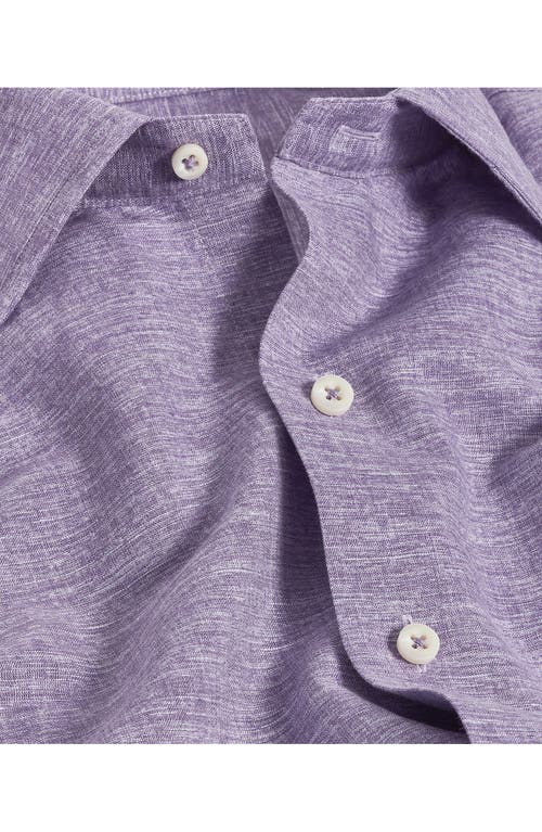 David Donahue Short Sleeve Linen & Cotton Sport Shirt In Violet