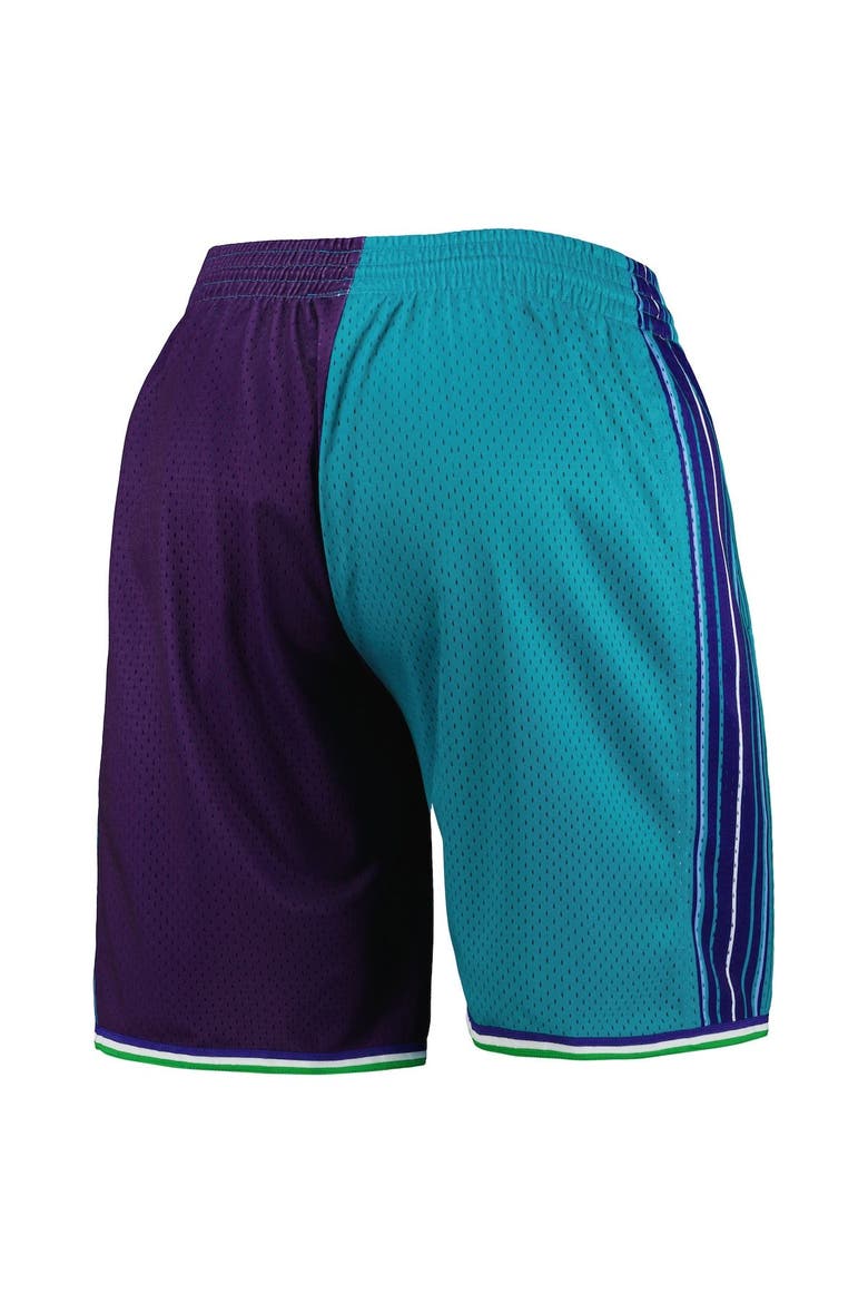 Men's Mitchell & Ness Teal/Purple Charlotte Hornets Hardwood Classics 1999 Split Swingman Shorts, Alternate, color, Teal