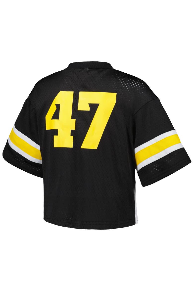 Women's Established & Co. #47 Black Iowa Hawkeyes Fashion Boxy Cropped Football Jersey, Alternate, color, Black