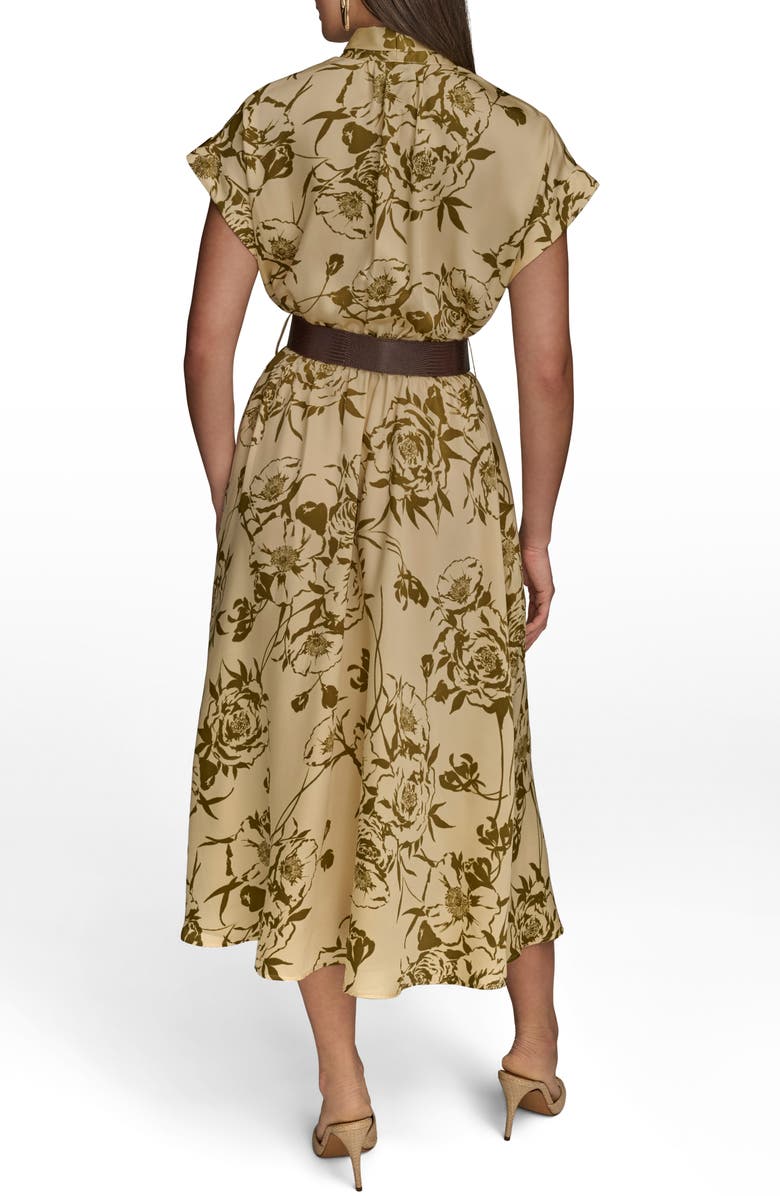 Donna Karan New York Floral Belted Midi Dress, Alternate, color, Smky Olv/ B