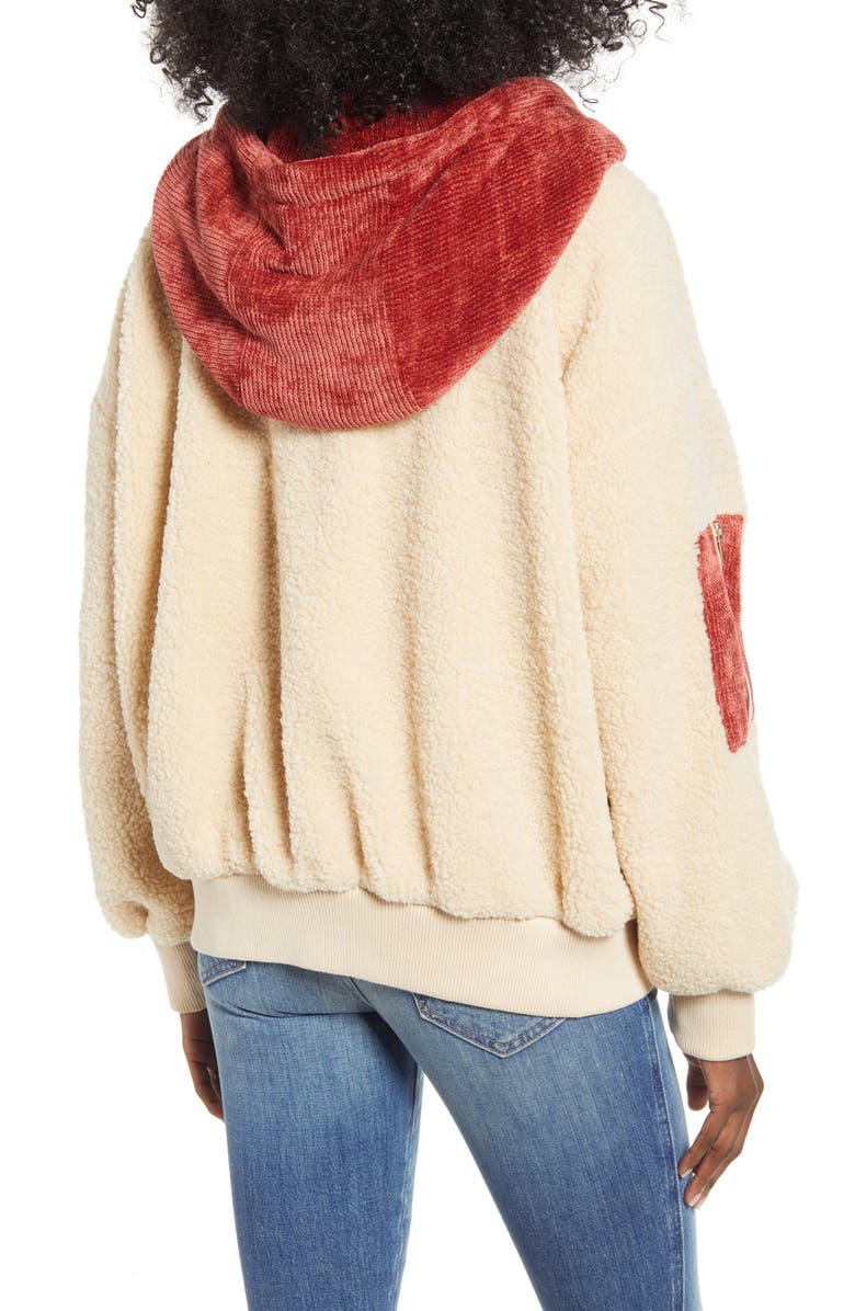 J.O.A. Front Zip Teddy Hooded Jacket, Alternate, color,