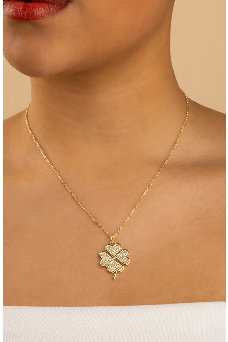Pav Cubic Zirconia Shamrock Pendant Necklace, Alternate, color, GOLD