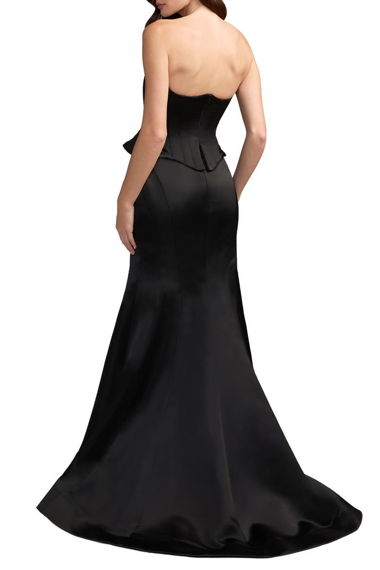 Strapless Satin Corset Mermaid Gown, Alternate, color, Black