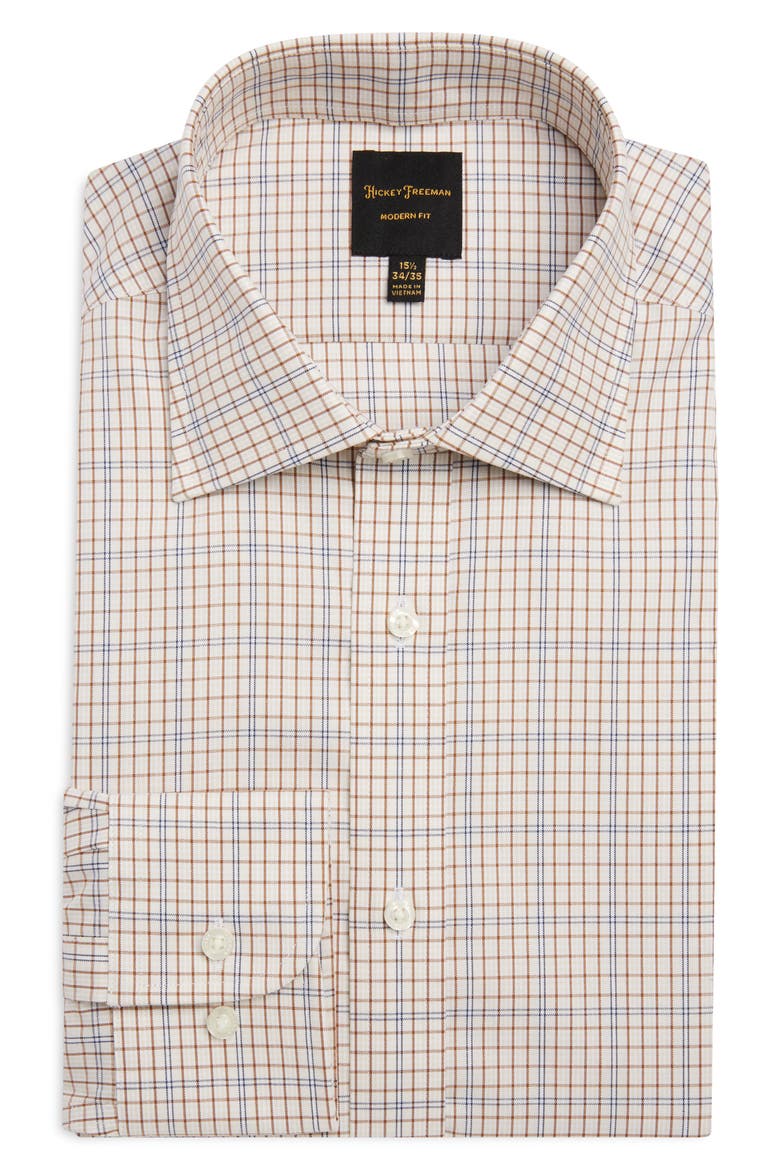 Modern Fit Spread Collar Plaid Pima Cotton Shirt, Alternate, color, CHESTNUT PLAID