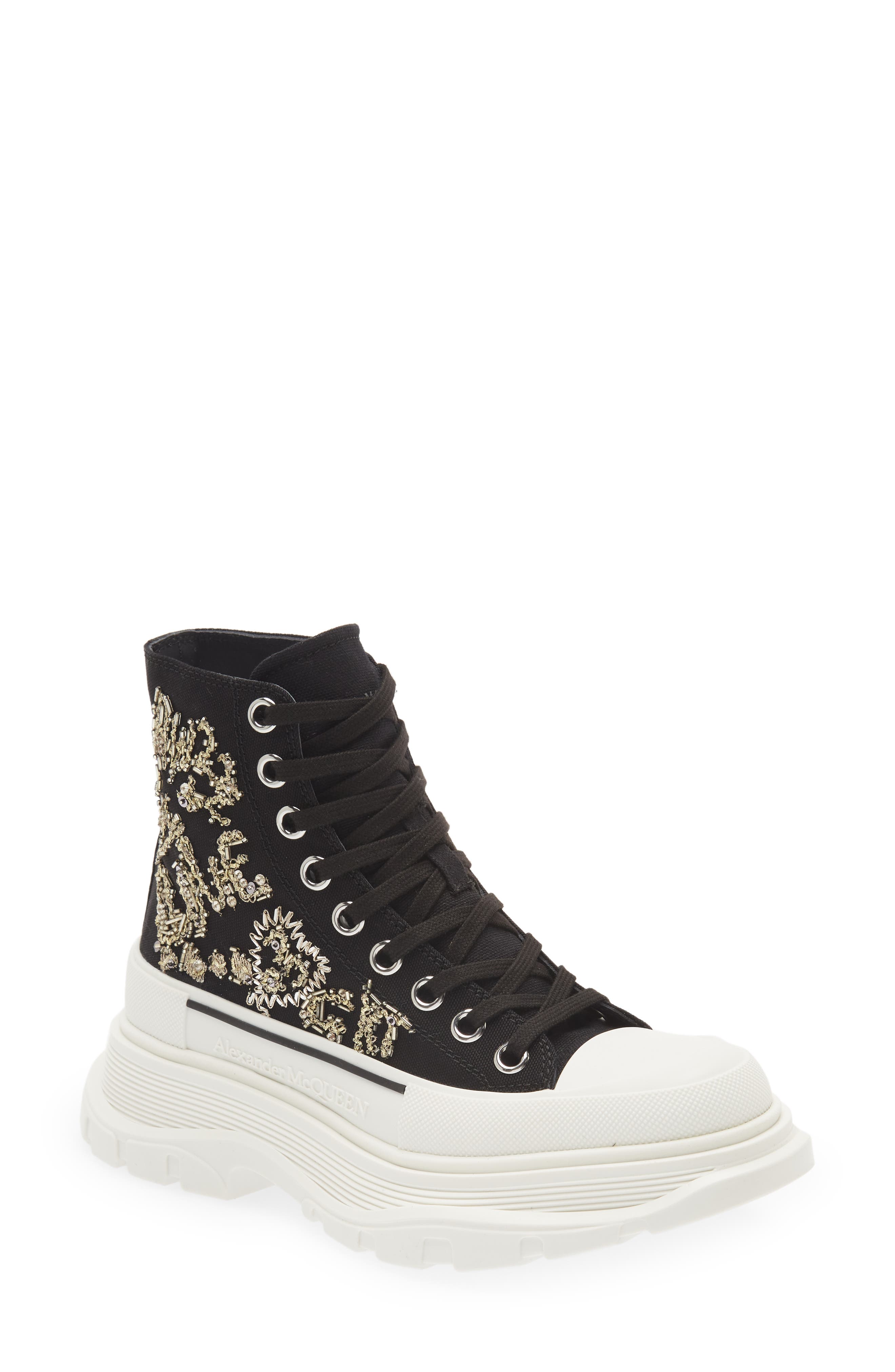 McQueen Tread Slick Embroidered Graffiti High Top Sneaker, Main, color, 