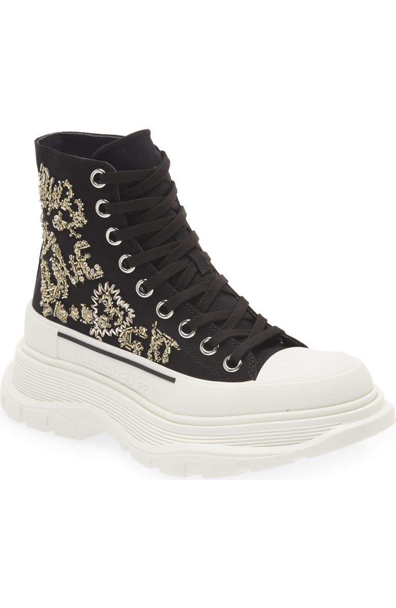 McQueen Tread Slick Embroidered Graffiti High Top Sneaker, Main, color,