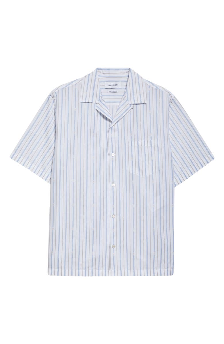 McQueen Skull Stripe Camp Shirt, Alternate, color, White-Blue-Grey