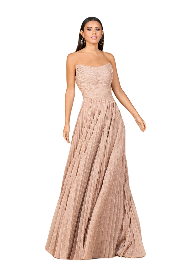 Flowing Pleated, Strapless Dress, Main, color, Chamapgne Rose