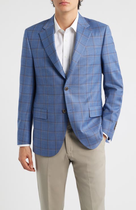 Flynn Classic Fit Light Blue Shadow Check Wool Sport Coat (Regular & Big)