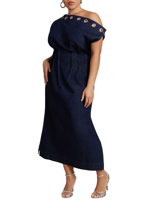 Grommet Detail Denim Dress (Plus)