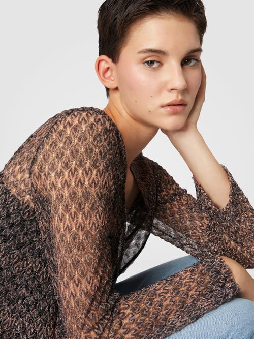 Missoni Long Cardigan With Lamé Lace Motif In Black & Multicoloured