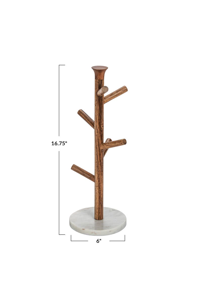 Storied Home Tall Mango Wood and Marble Mug Rack, Natural and White, Alternate, color, Natural