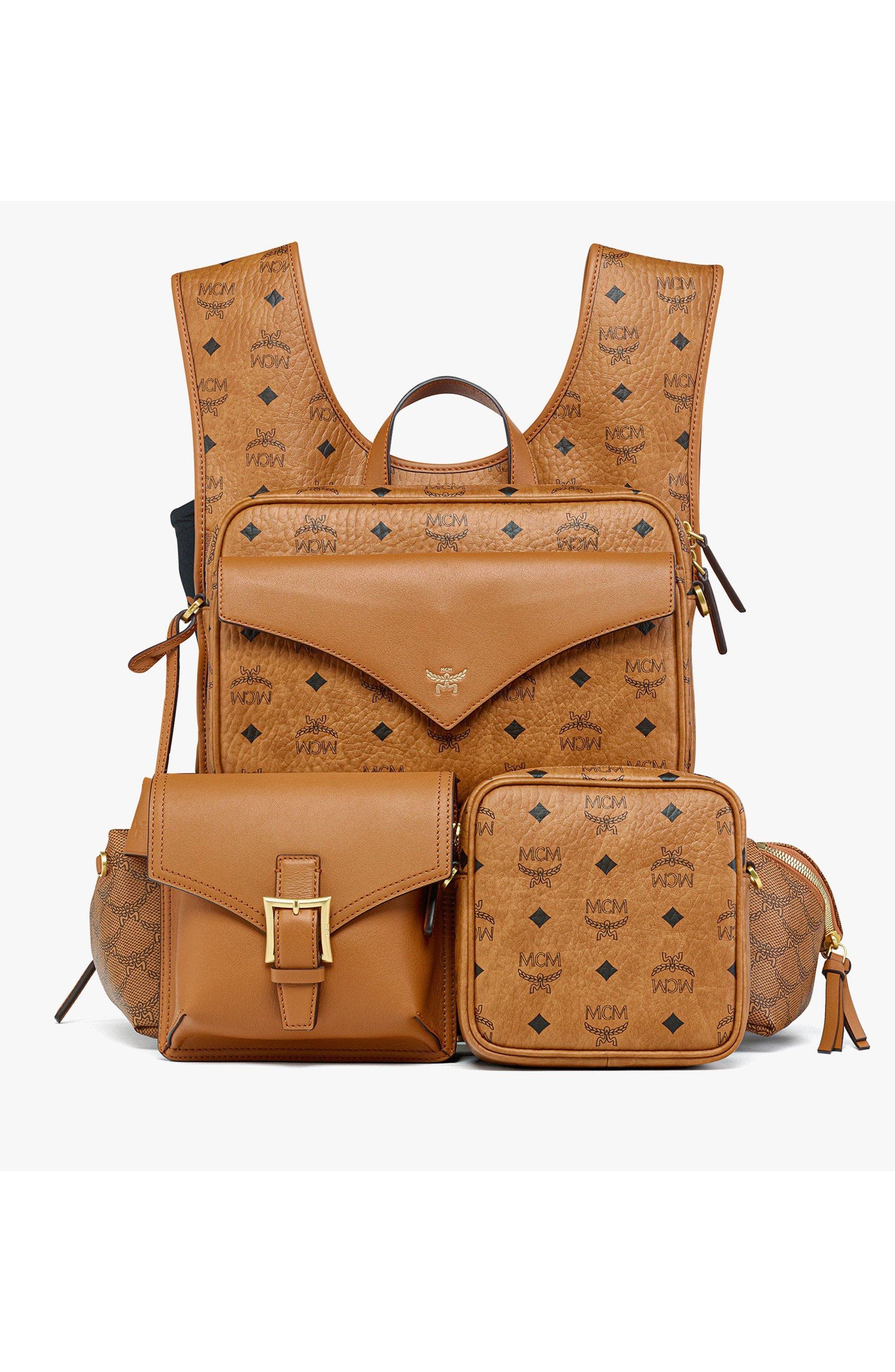 MCM Aren Multi-Backpack in Visetos, Main, color, Cognac