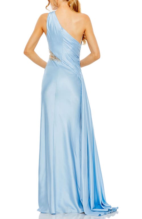 Mac Duggal One Shoulder Embellished Satin Gown In Powder Blue