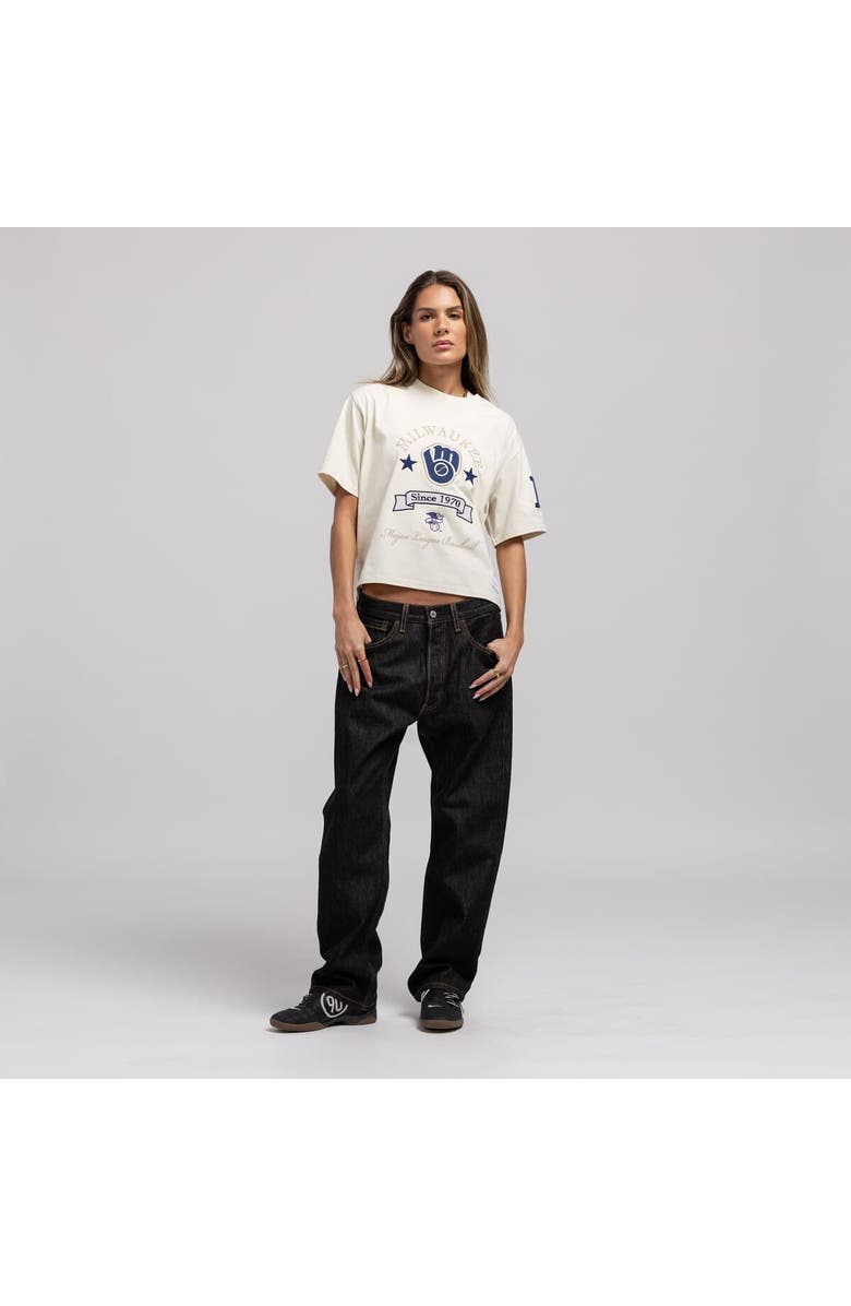 Mitchell & Ness Women's Mitchell & Ness  Cream Milwaukee Brewers Cooperstown Yacht Rock Boxy Cropped T-Shirt, Main, color, Cream