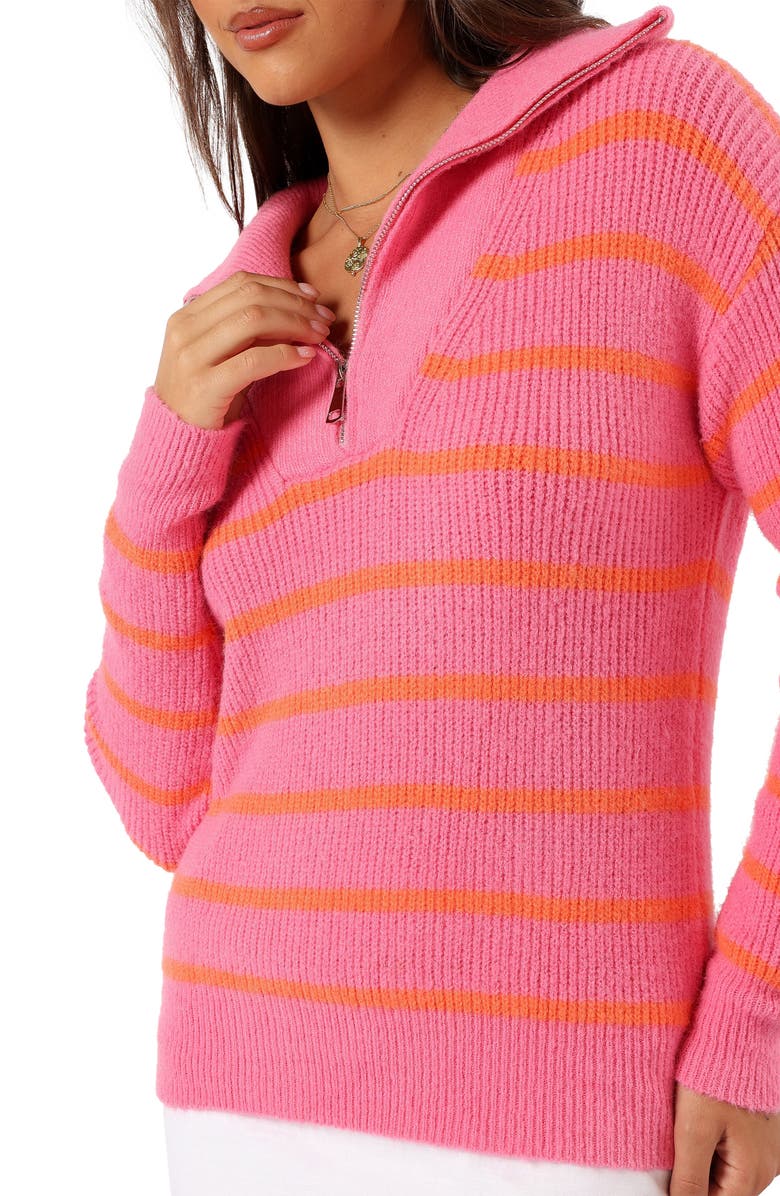 Petal & Pup Everleigh Stripe Quarter Zip Sweater, Alternate, color, Pink
