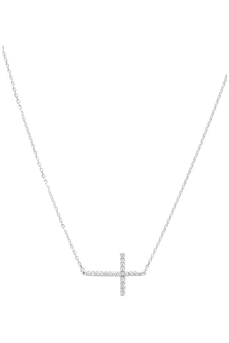 Sterling Silver 18k Gold Plated Horizontal Cross Necklace Gift Idea, Main, color, Silver