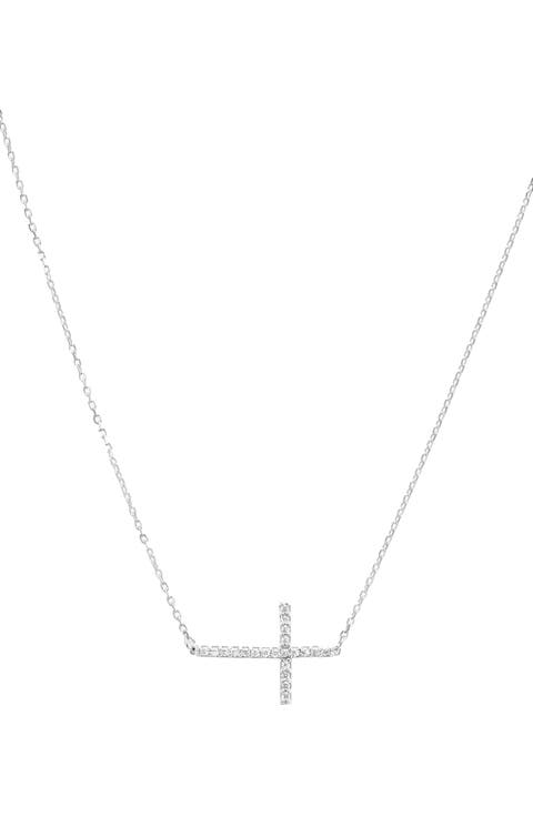 Sterling Silver 18k Gold Plated Horizontal Cross Necklace Holiday Gift Idea