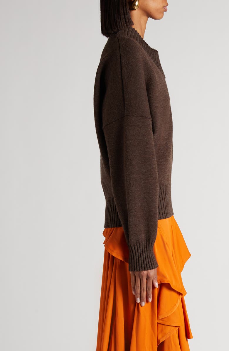 Bottega Veneta Relaxed Fit Double Cotton Blend V-Neck Sweater, Alternate, color, 2164 Dark Chestnut