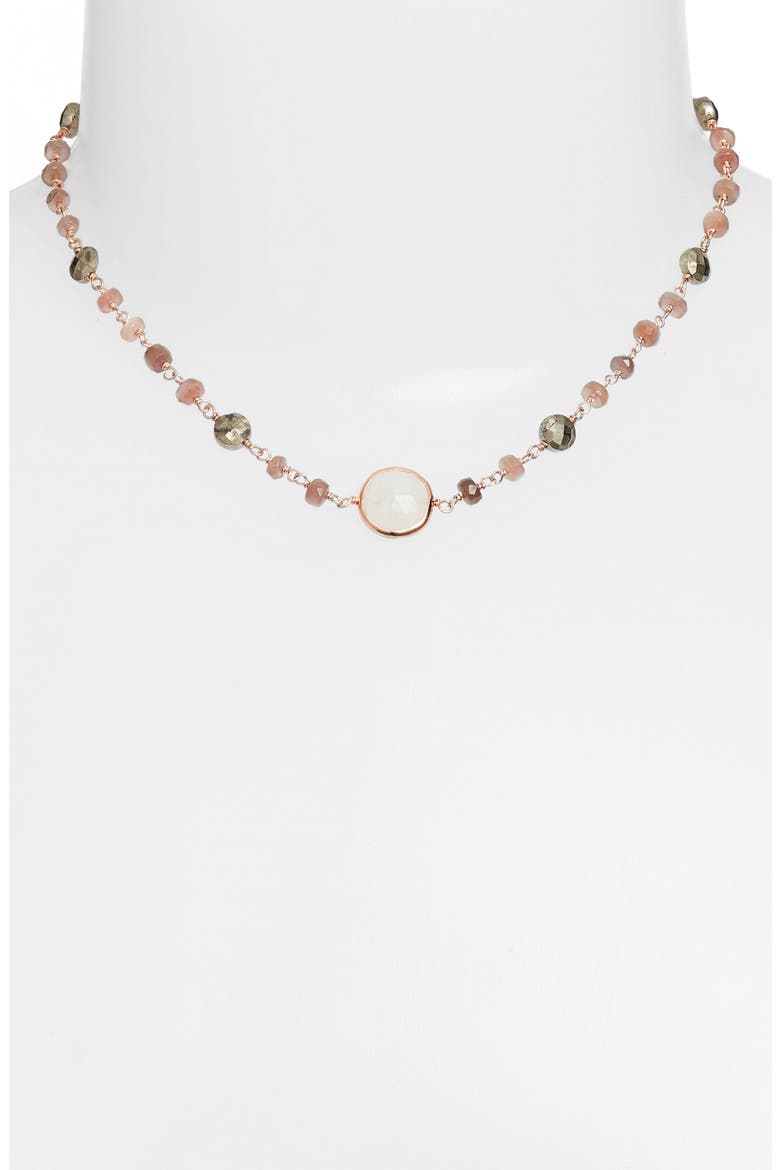 Semiprecious Stone Collar Necklace, Alternate, color, BROWN MOONSTONE/ PYRITE