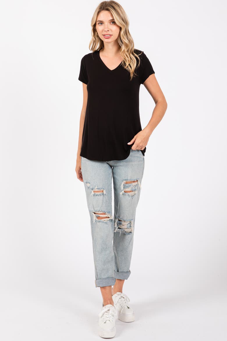 Basic V-Neck Short Sleeve Top, Alternate, color, Black