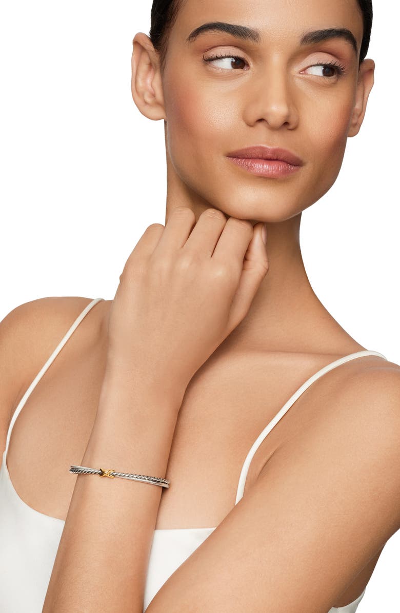 David Yurman Petite X Center Station Bracelet in Sterling Silver with 18K Yellow Gold, 5.2mm, Alternate, color, Silver/ Yellow Gold