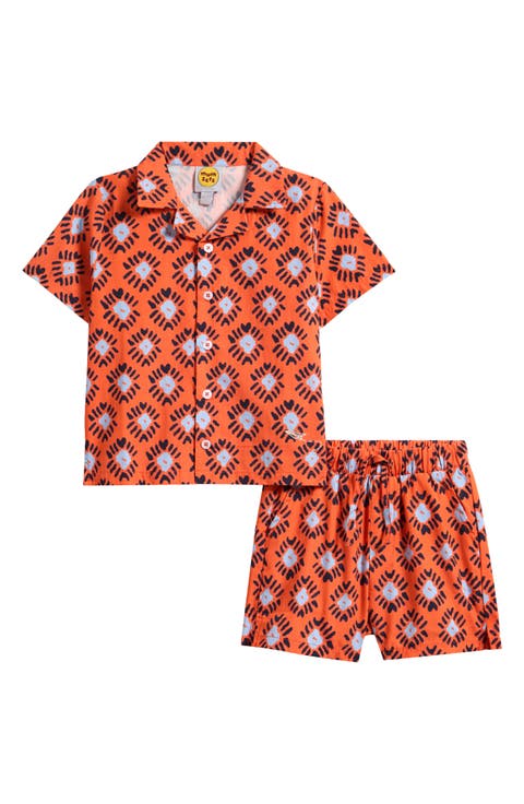 Kids' Geo Print Cotton Poplin Camp Shirt & Drawstring Shorts Set (Toddler)