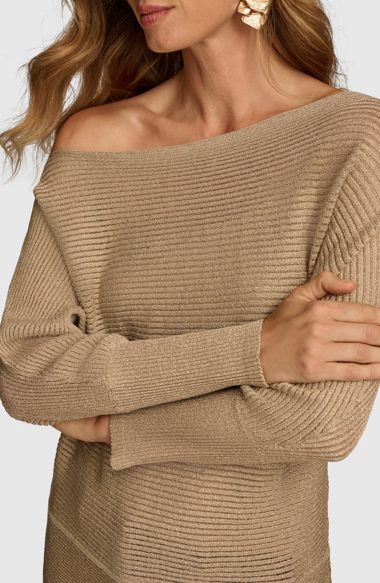 Donna Karan New York Metallic Rib One-Shoulder Sweater, Alternate, color, 