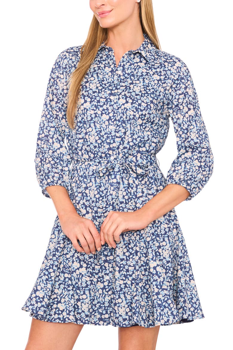 Ditsy Floral Button-Up Shirtdress, Alternate, color, BLUE MULTI