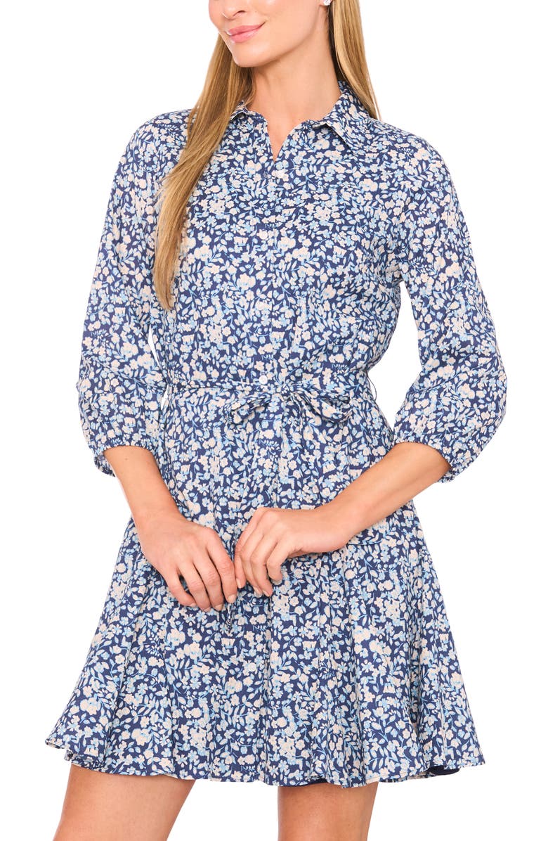 Halogen<sup>®</sup> Ditsy Floral Button-Up Shirtdress, Alternate, color, Blue Multi