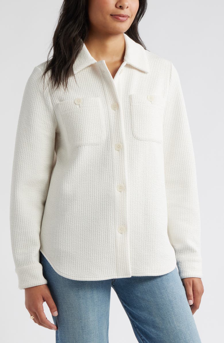 Caslon<sup>®</sup> Textured Knit Shirt Jacket, Alternate, color, Ivory Pristine