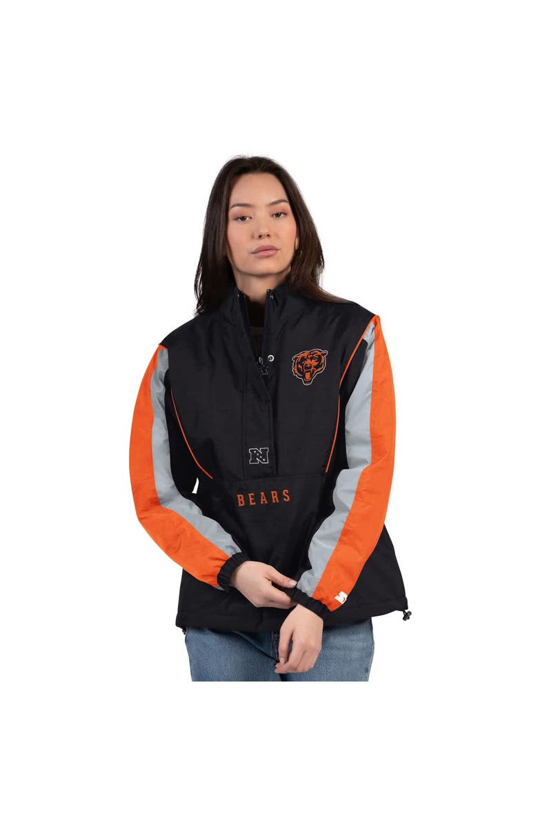 STARTER Women's Starter Black/Orange Chicago Bears Thursday Night Gridiron Half-Zip Jacket, Main, color, Black