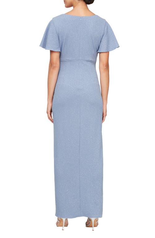 SL FASHIONS SL FASHIONS FLUTTER SLEEVE GLITTER GOWN