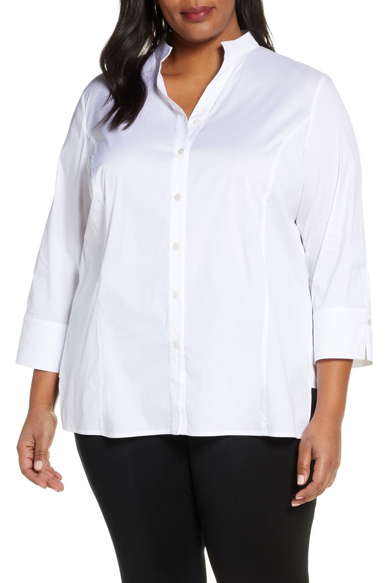 Button Front Shirt, Main, color, WHITE/ BLACK