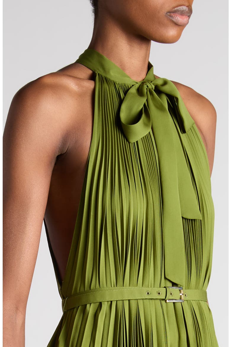 Pleated Halter Dress, Alternate, color, LIME GREEN