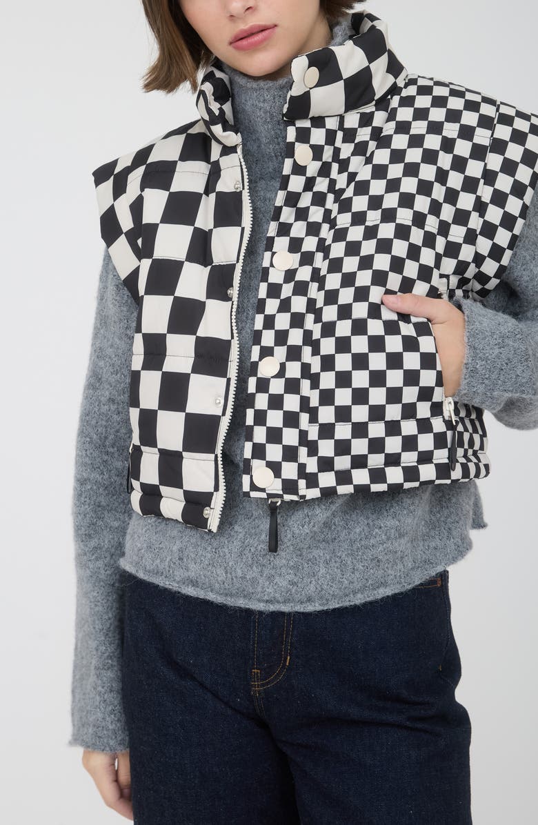 Blu Pepper Checker Print Puffer Vest, Alternate, color, Black