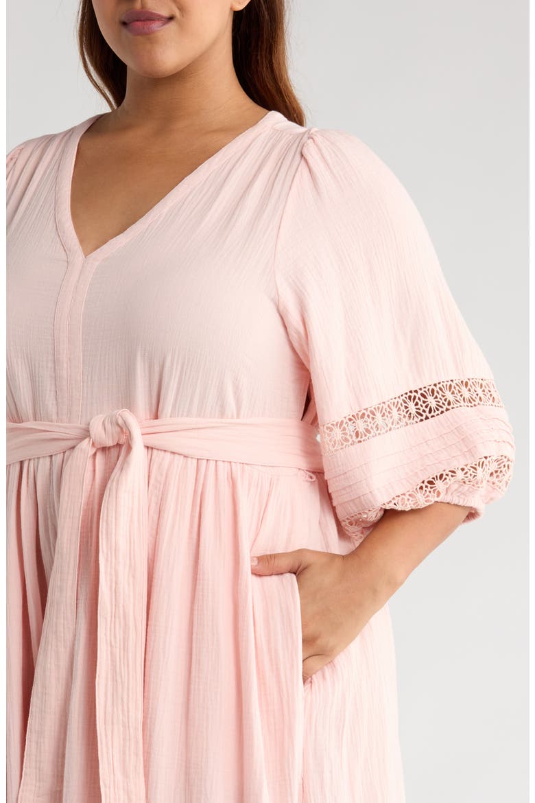 Belted Cotton Maxi Dress, Alternate, color, PINK DELIGHT