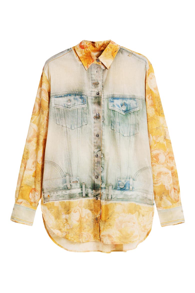 Mixed Media Button-Up Shirt, Alternate, color, MEDIUM BEIGE