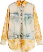Desigual Mixed Media Button-Up Shirt