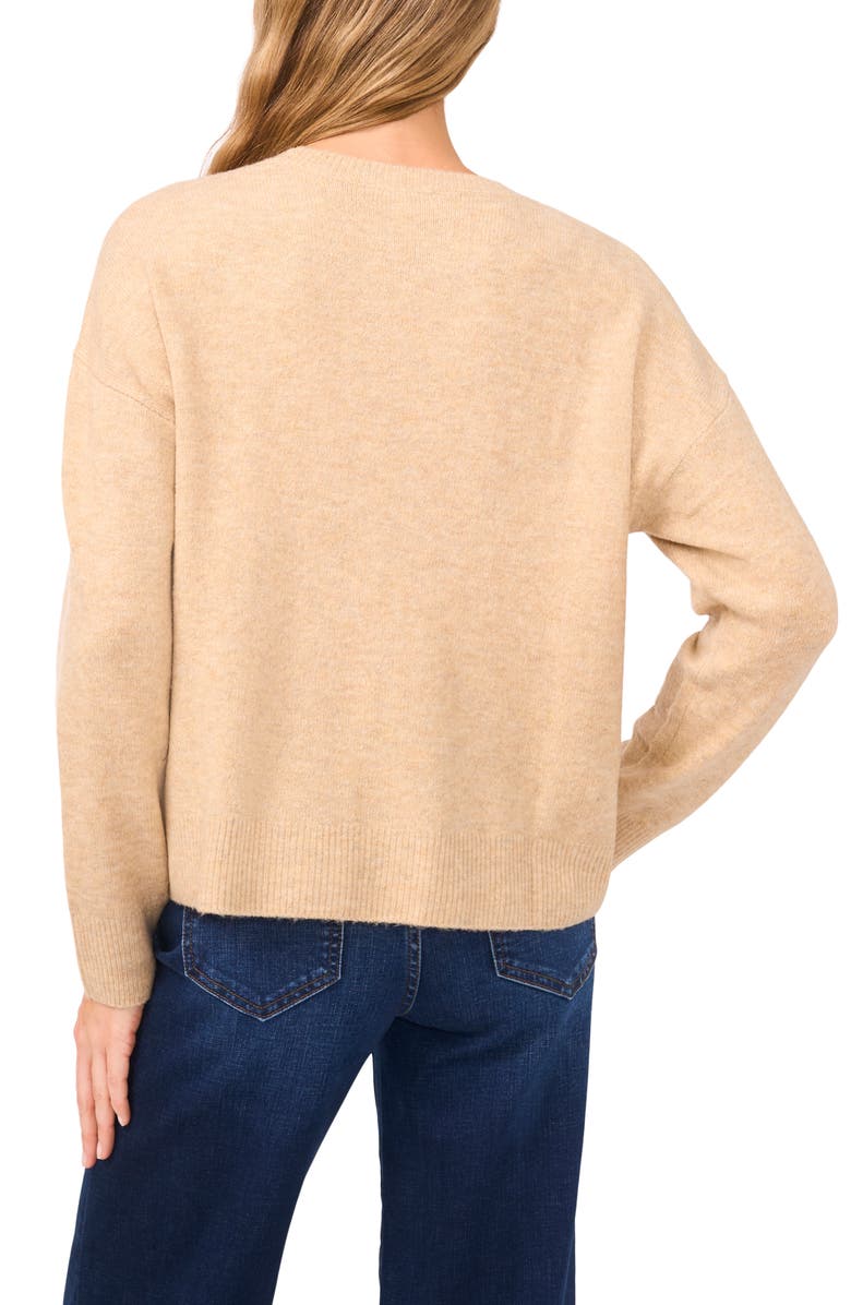 CeCe Embroidered Flower Sweater, Alternate, color, Sandy Heather