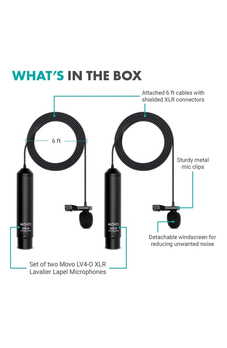 MOVO LV4-O2 Omnidirectional Lavalier Mic Set - XLR Phantom Powered, Alternate, color, Black